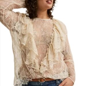TORRID Womens Plus Size Ruffle Lace Top Blouse Long Sleeve 2 2X 18 20 Cream